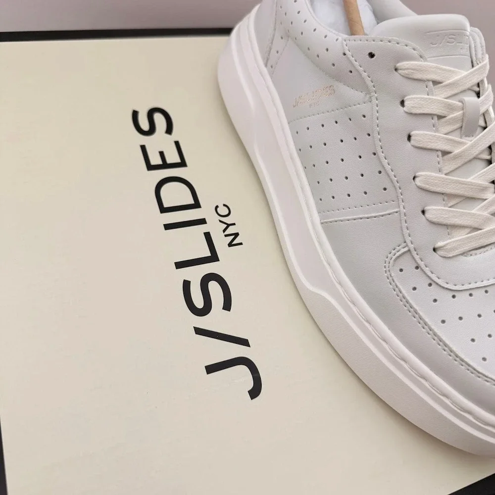 J/Slides NYC Fiona White off Luxe Leather Platform Sneakers Size 8.5 NEW Box